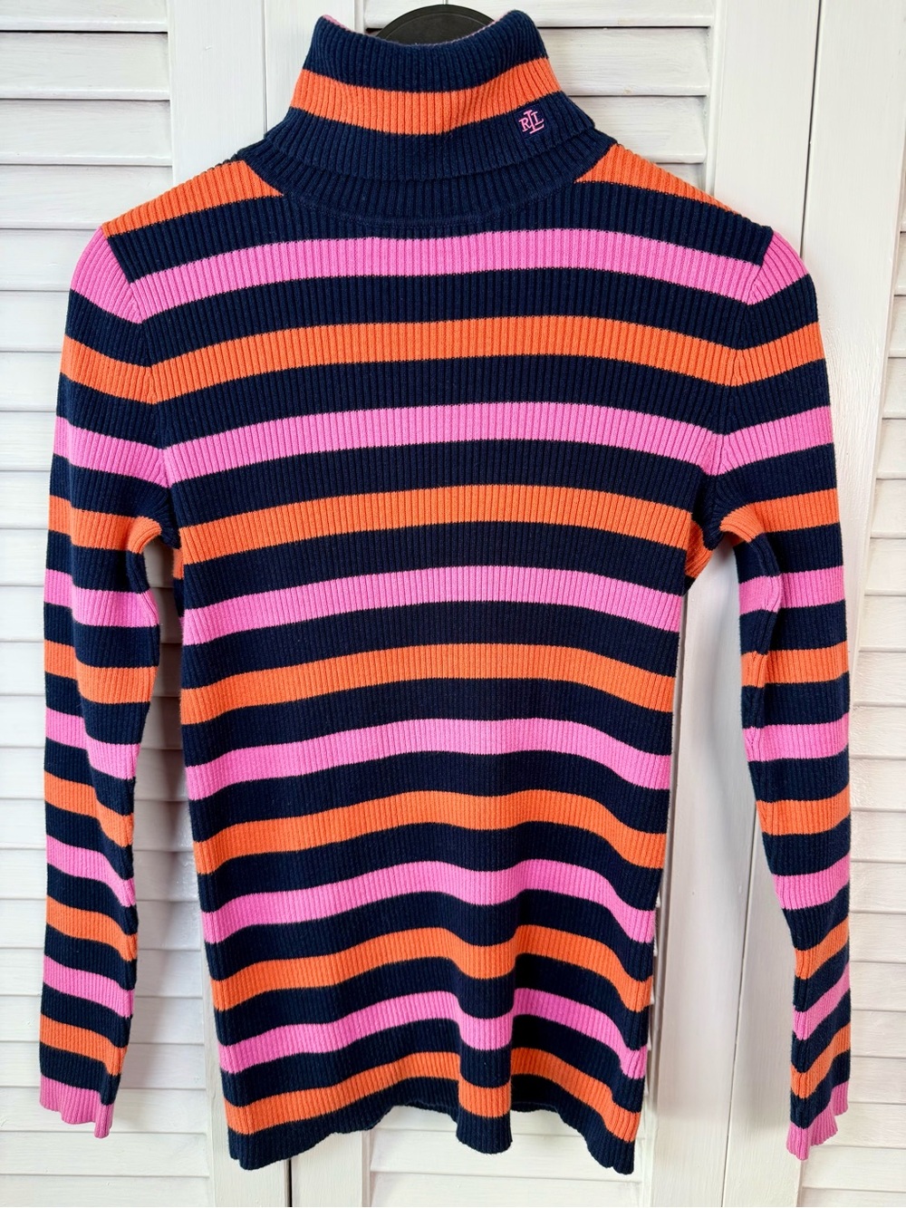 Lauren Ralph Lauren Striped Rib-Knit Turtleneck Sweater Small